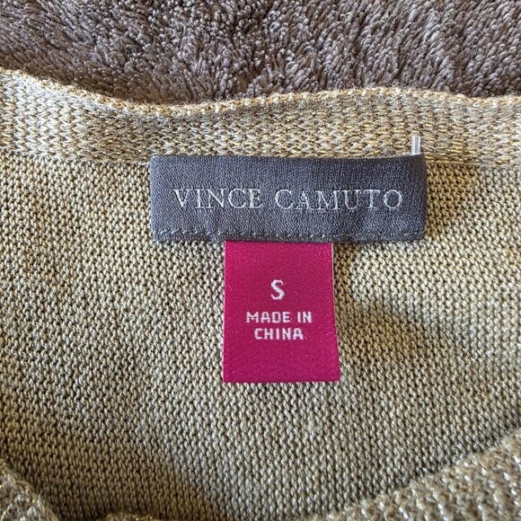 Vince Camuto Gold Metallic Lurex Boat Neck Bell Sleeve Sweater Sz S - Picture 8 of 16